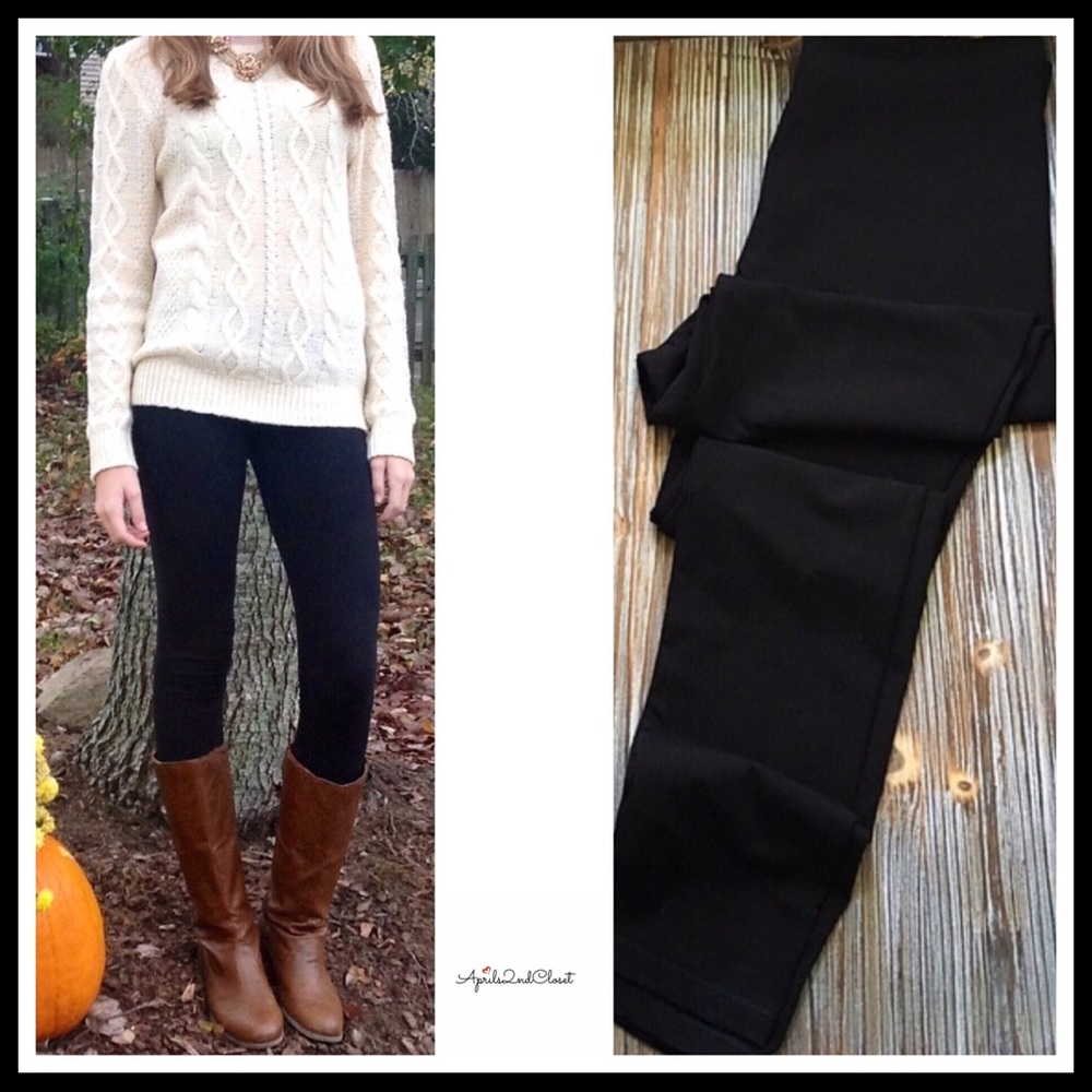BASIC BLACK LEGGINGS EVERYDAY SKINNY KNIT PANT A3C - Picture 2 of 7